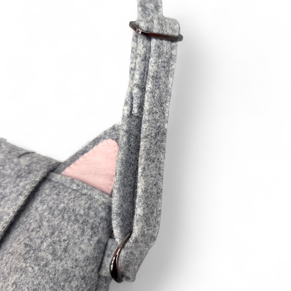 Cute Handmade Gray Felt Kitty Cat Shoulder Bag Adjustable Strap Magnetic Closure - Picture 6 of 11